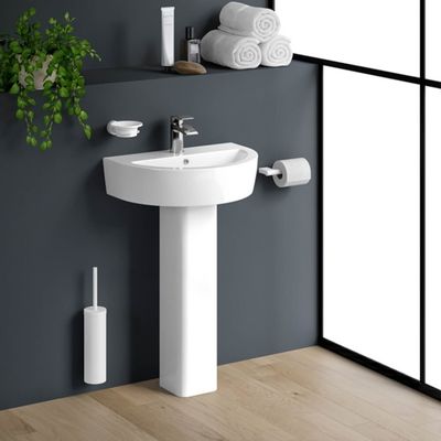 Watermark Curved Full Pedestal Wash Basin Gloss White 36 Inch Pedestal Sink