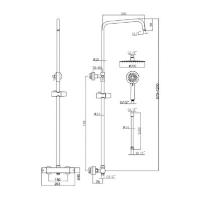 Wall Mounted Exposed Valve Showers Matt Black Dual Control Exposed Mixer Shower