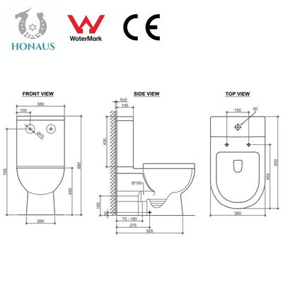 Australia Watermark CE 2 Piece Water Closet Double Piece Commode Antibacterial