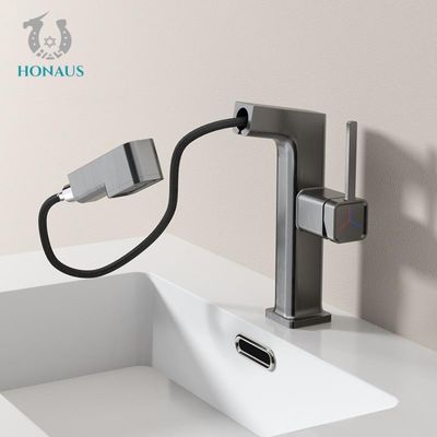 Three Modes Adjustable Flow Pull Out Basin Faucet Modern Bathroom Sink Faucet