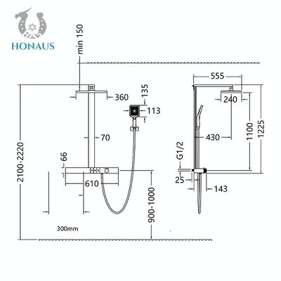 Smart Exposed Thermostatic Shower Set Rainfall Head Bathroom Shower Set Customized