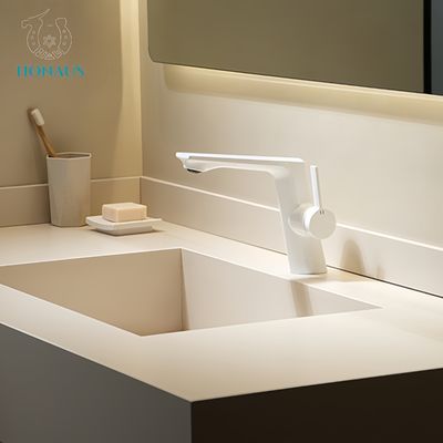 Luxury Wash Basin Faucet Brass Electroplated Surface Mixer White Premium Ceramic Core